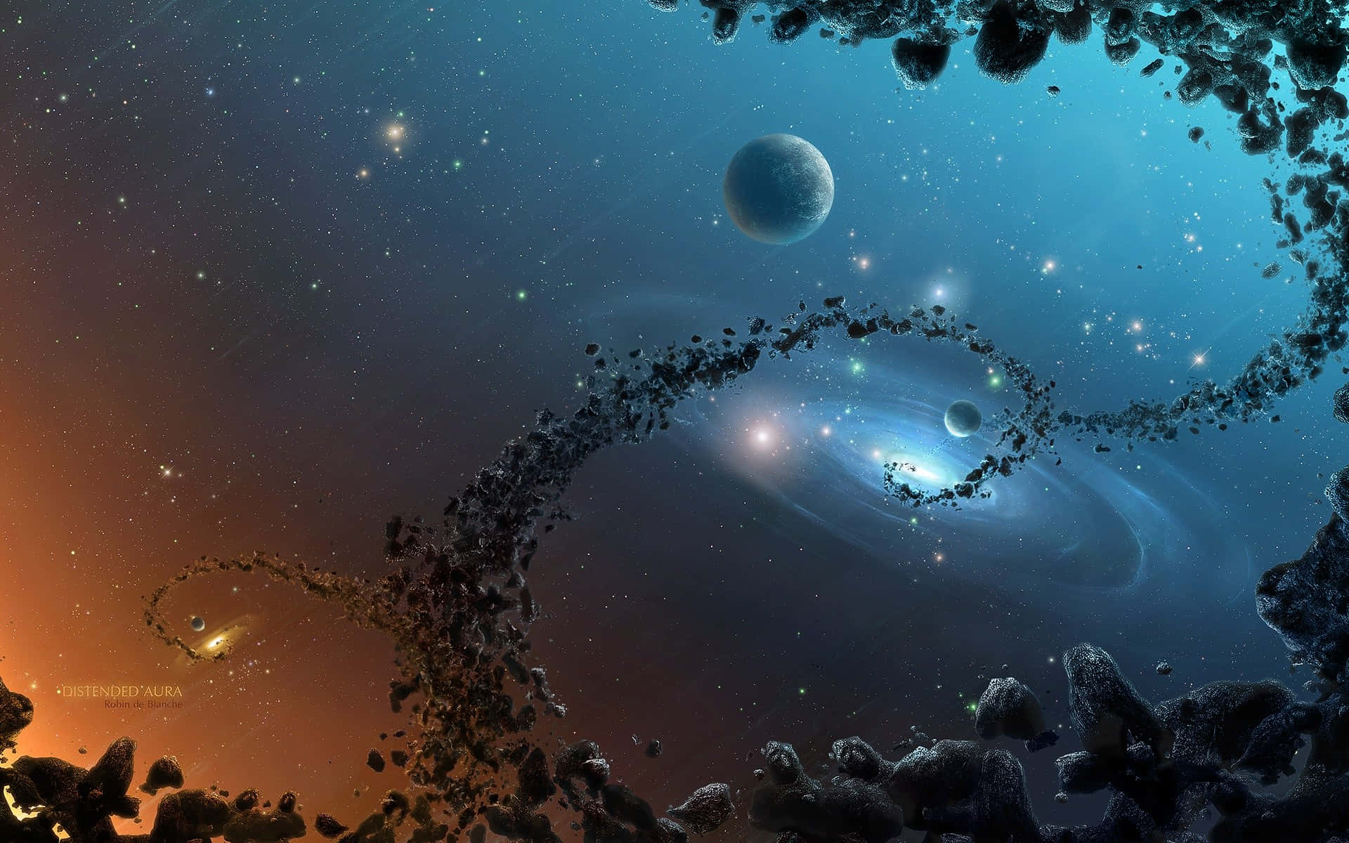 cosmic rays, spiral galaxy, asteroid fields, Full HD Desktop Wallpaper