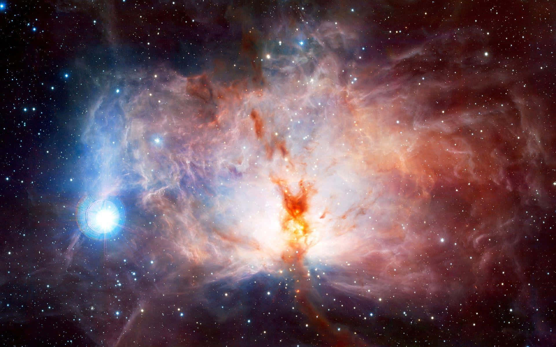Cosmic Rays, red orange, blue, Full HD Desktop Wallpaper