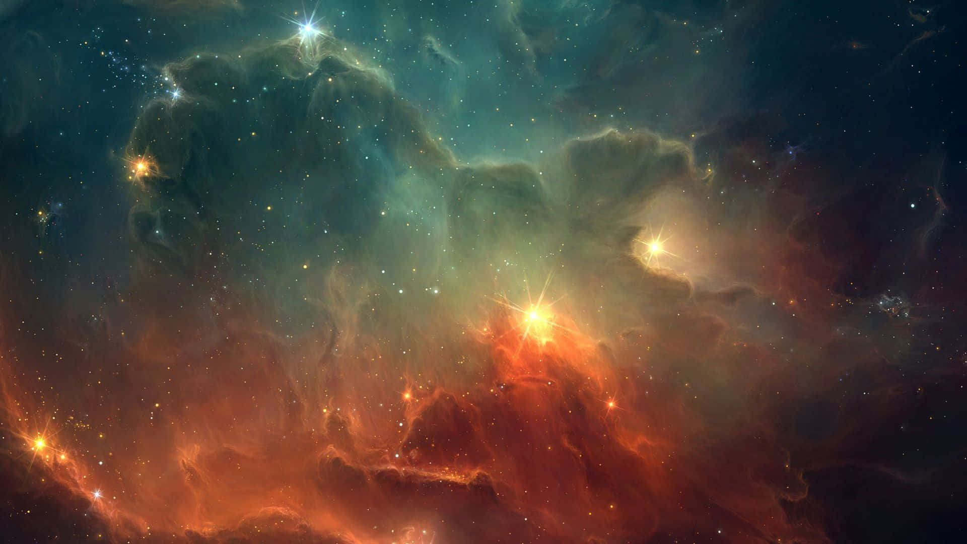 Cosmic Rays, cosmic nebula, glowing orange and teal clouds, Full HD Desktop Wallpaper