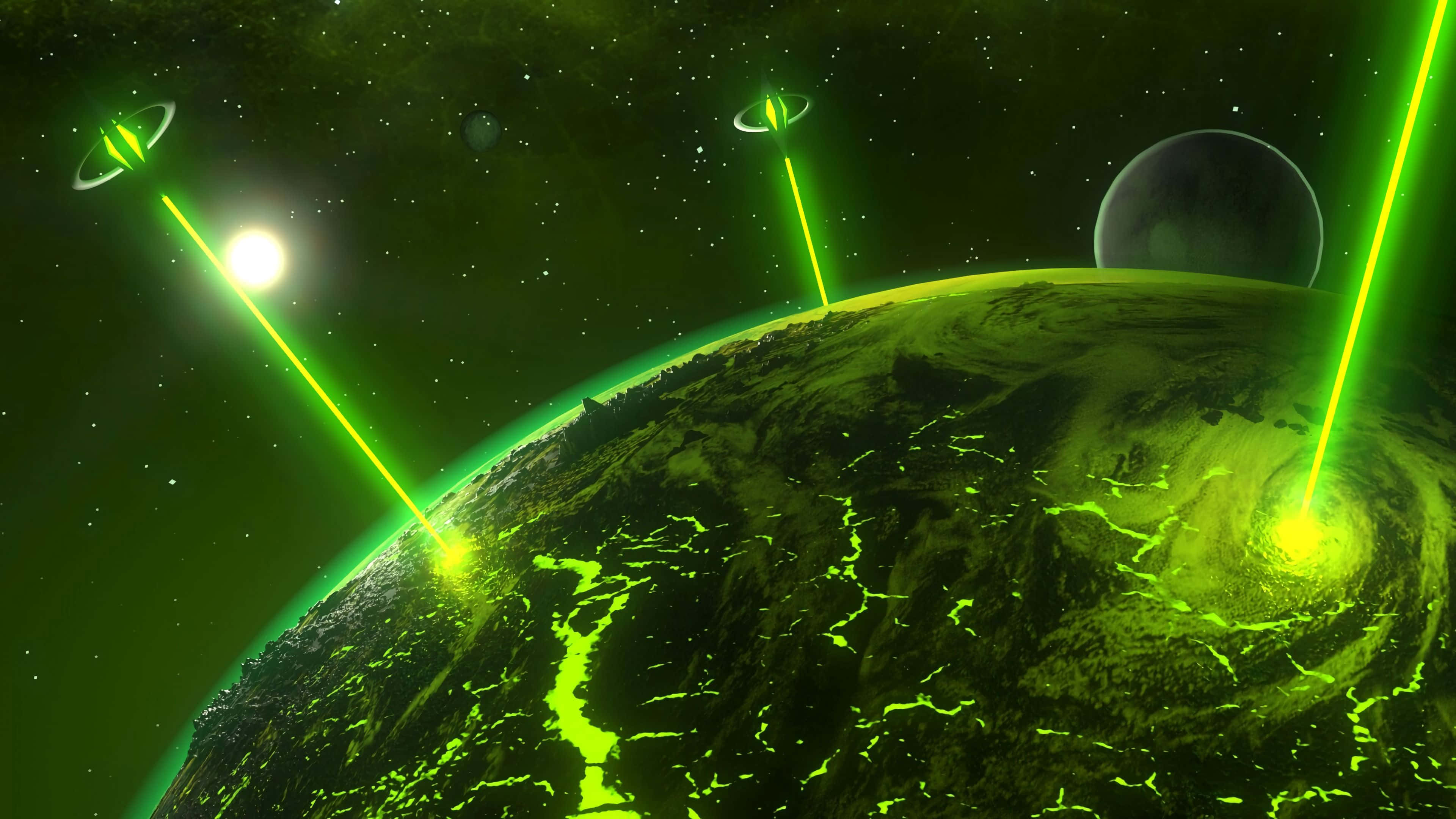 Cosmic, green, spaceship, 4K Desktop Wallpaper