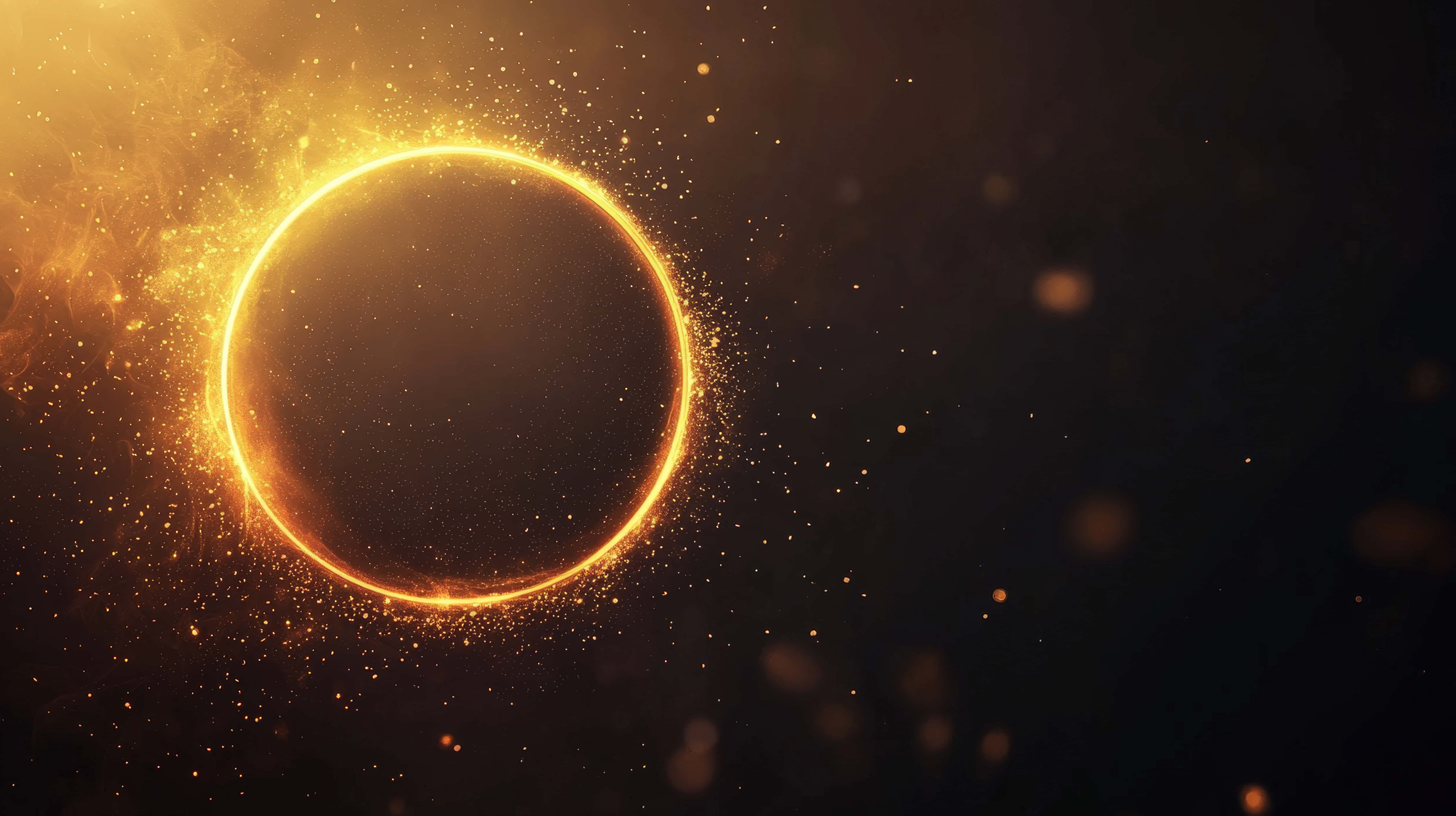 glowing solar eclipse, fiery golden corona, dark cosmic backdrop, 8K Desktop Wallpaper