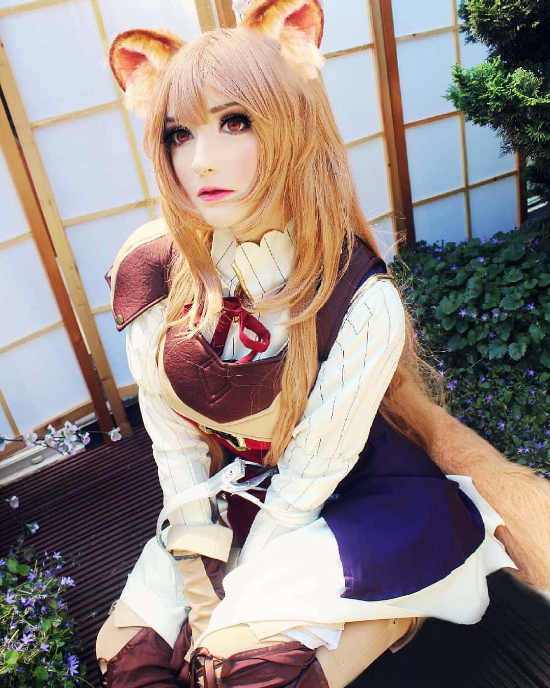fox ears, tail, anime-style outfit, HD Phone Wallpaper