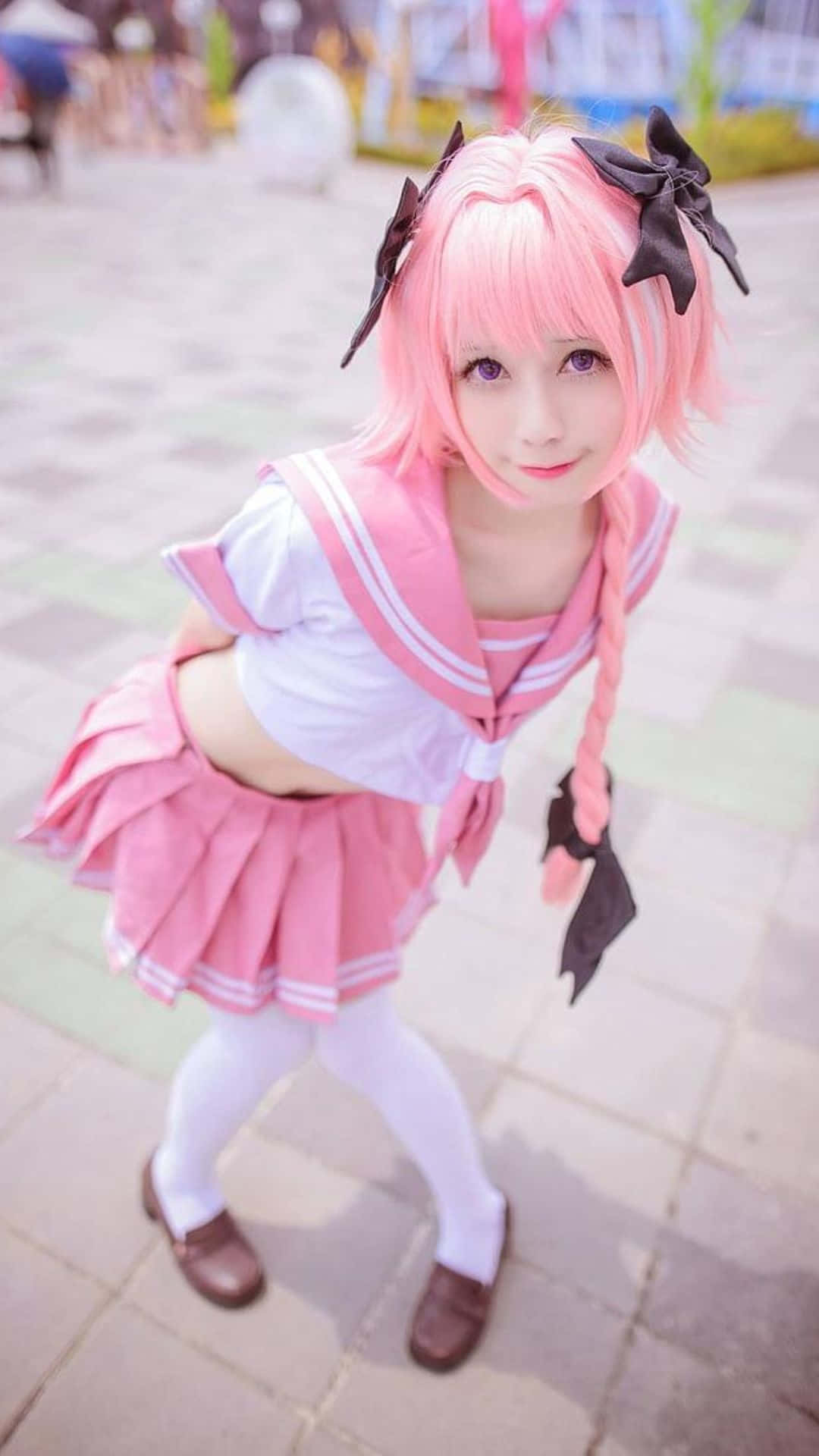 pink hair, black bows, pink sailor outfit, Full HD Phone Wallpaper