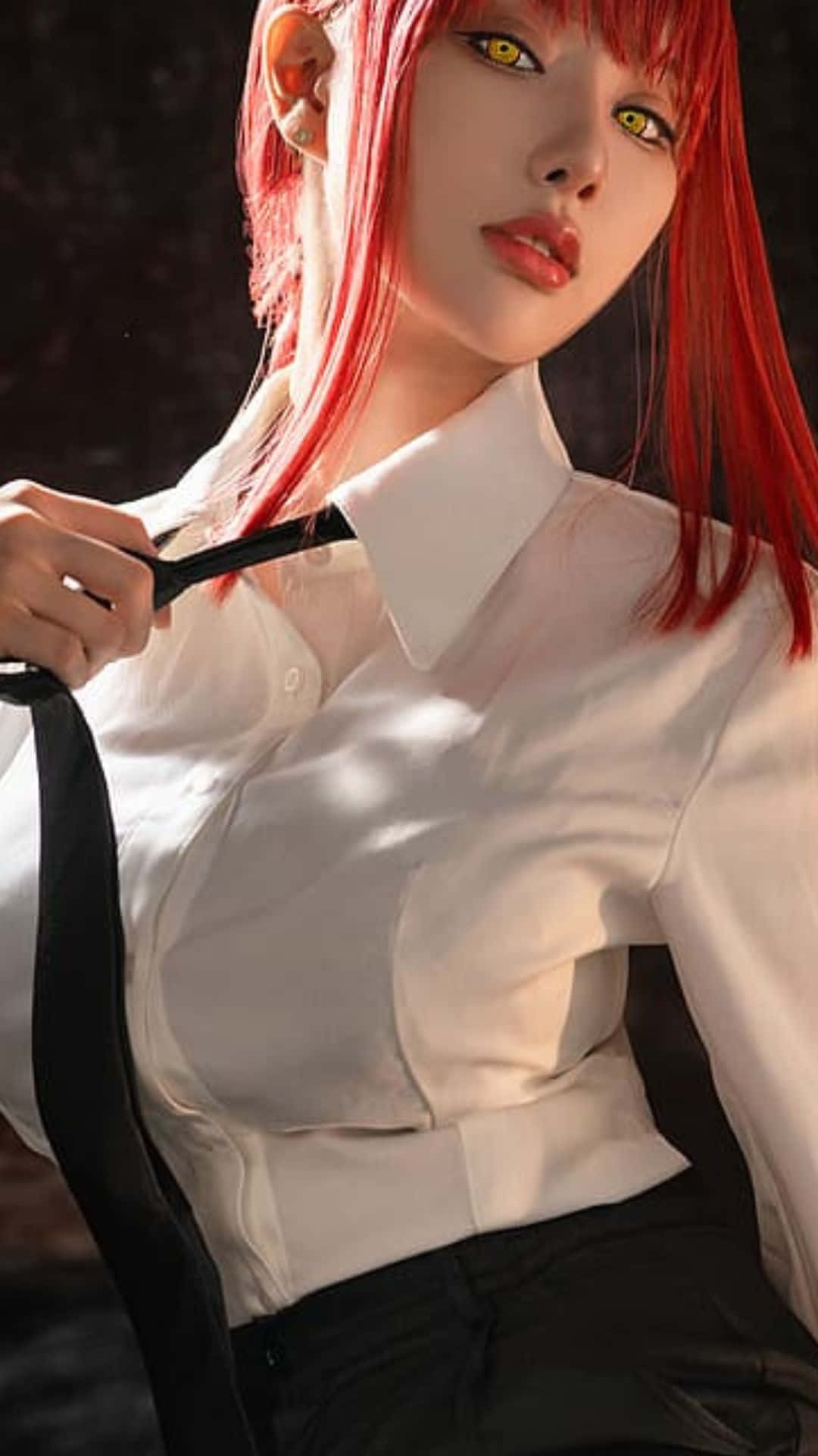 cosplay anime kawaii, vibrant red hair, striking yellow eyes, Full HD Phone Wallpaper