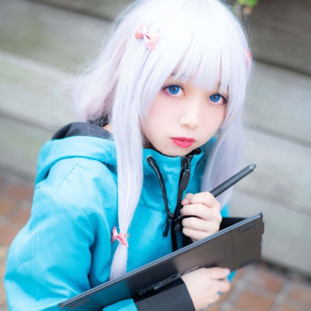 Cosplay Anime Kawaii, white hair, blue eyes, SD Desktop Wallpaper