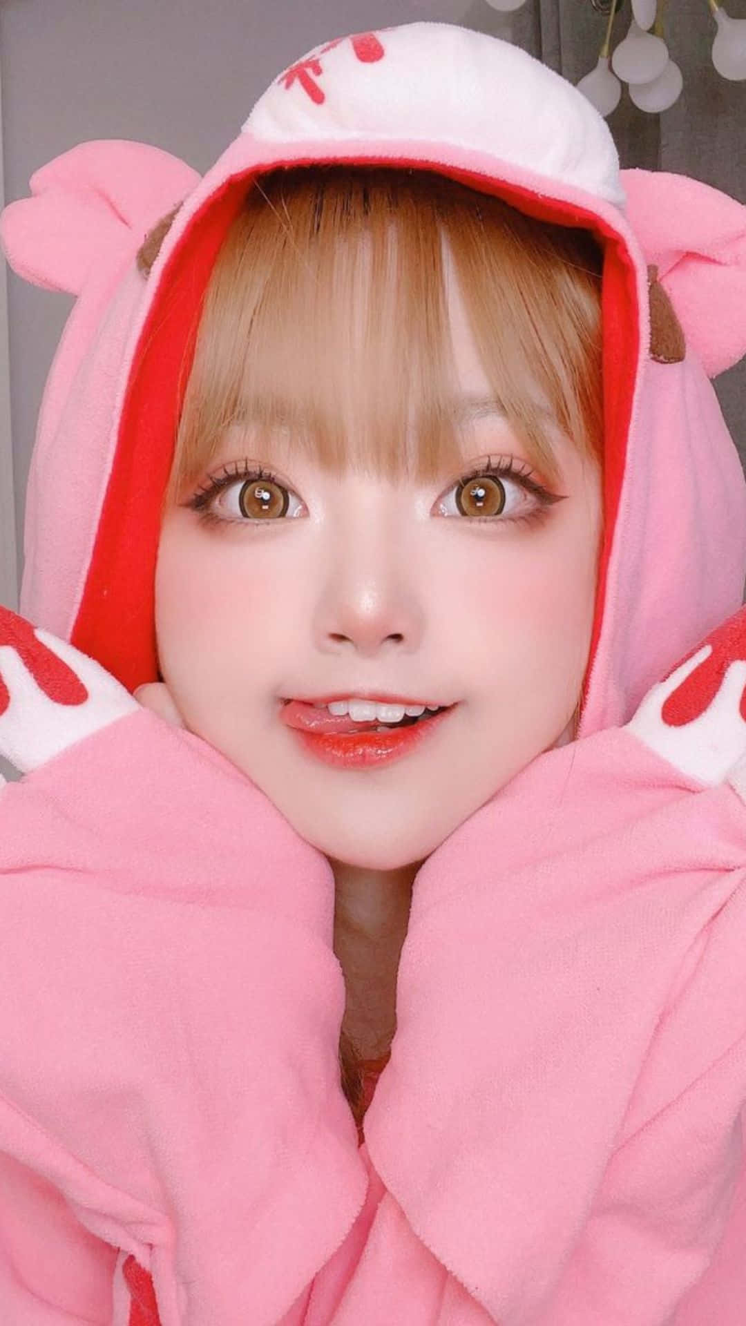 pink bunny onesie, bright makeup, soft lighting, Full HD Phone Wallpaper