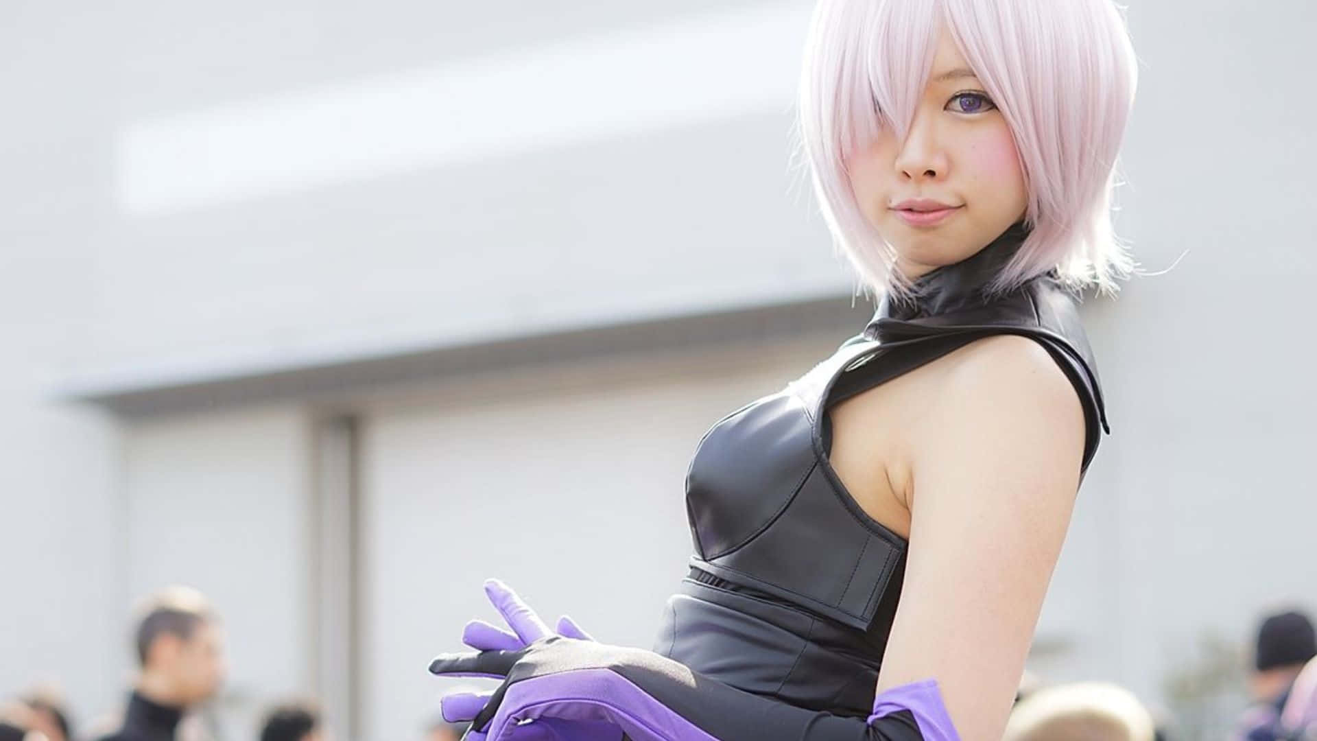 cosplay anime kawaii, short pink hair, purple gloves, Full HD Desktop Wallpaper