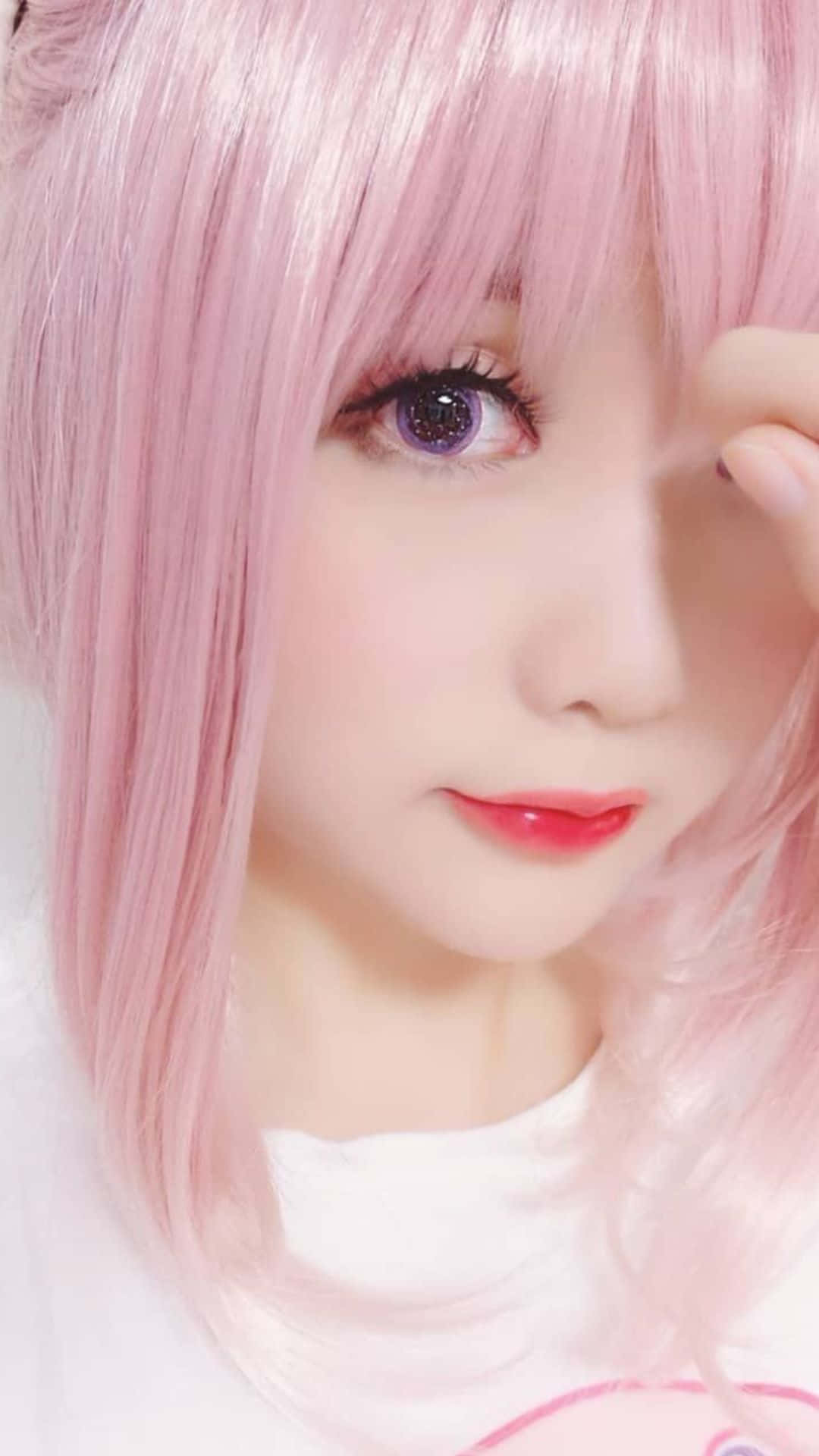 cosplay anime kawaii, vibrant pink hair, purple eyes, Full HD Phone Wallpaper