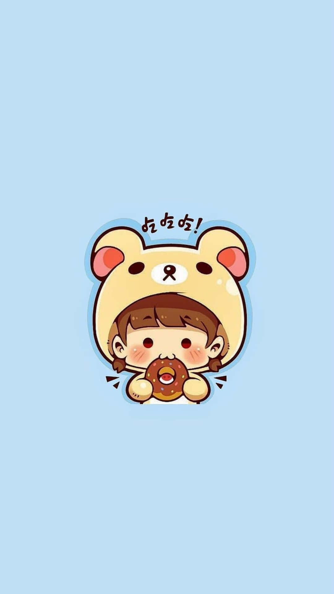 bear hat, chocolate donut, light blue background, Full HD Phone Wallpaper
