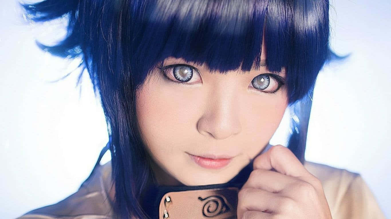 vibrant blue hair, striking gray eyes, headband with a spiral emblem, HD Desktop Wallpaper
