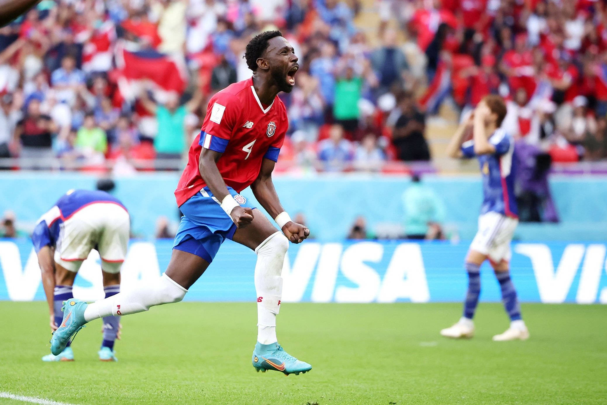 Costa Rica National Football Team, red jersey, sunlit green pitch, Full HD Desktop Wallpaper