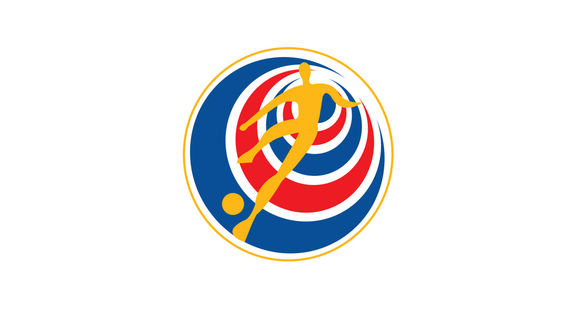 Costa Rica National Football Team, yellow soccer player, red blue and white target-like circular background, Full HD Desktop Wallpaper