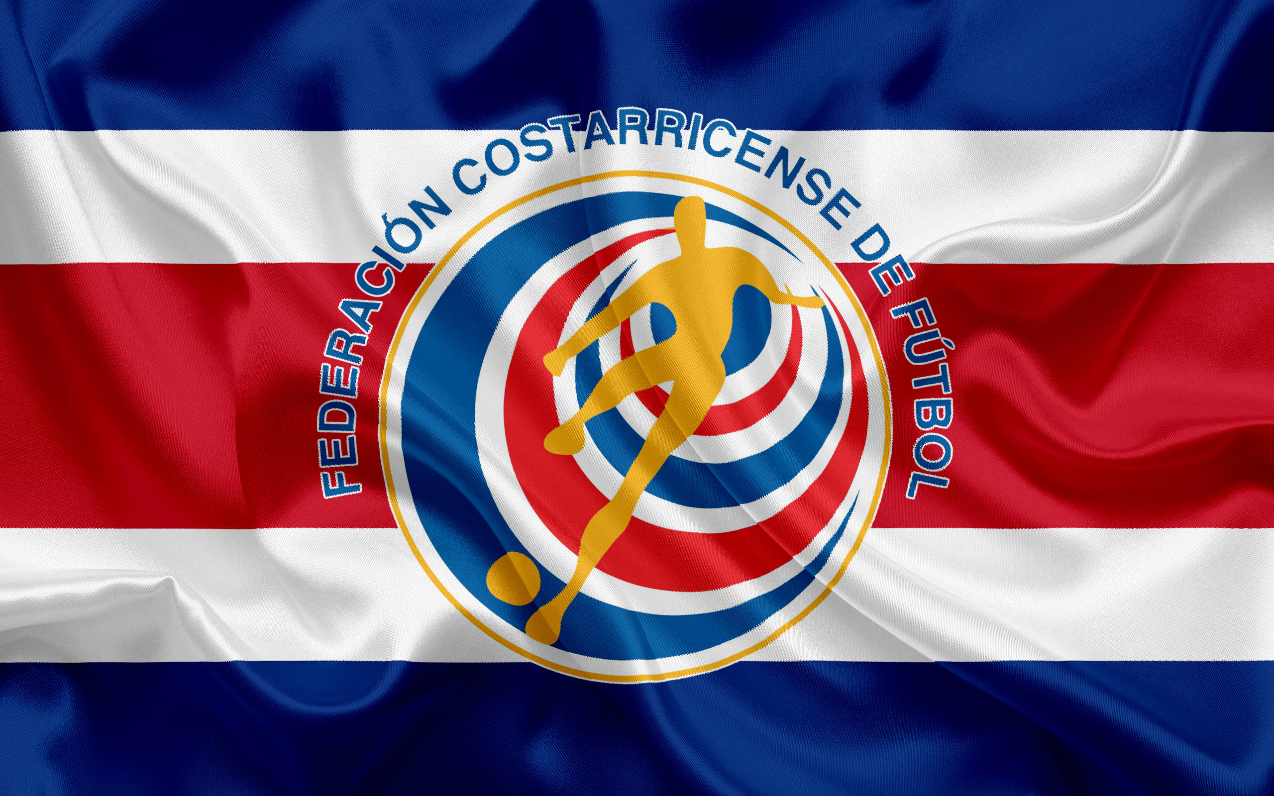 Costa Rica, national football federation flag, golden soccer player emblem, 2K Desktop Wallpaper