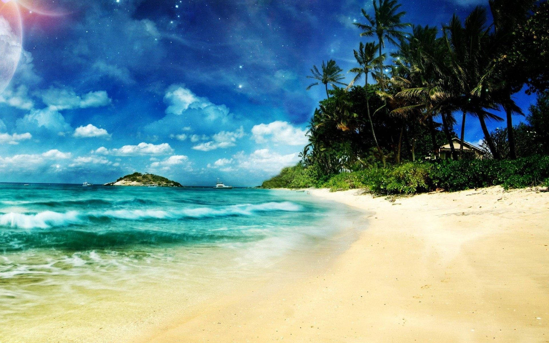 Costa Rica, twilight, turquoise waves, Full HD Desktop Wallpaper