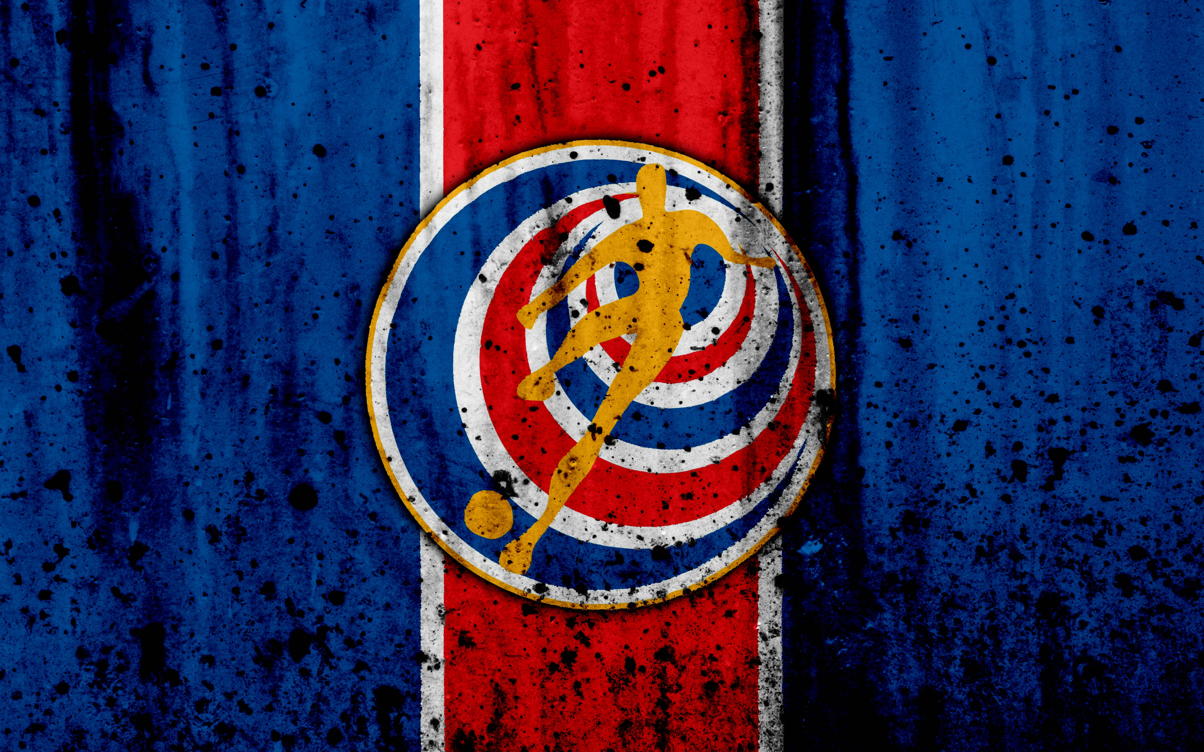 Costa Rica, grunge emblem, yellow player, 4K Desktop Wallpaper