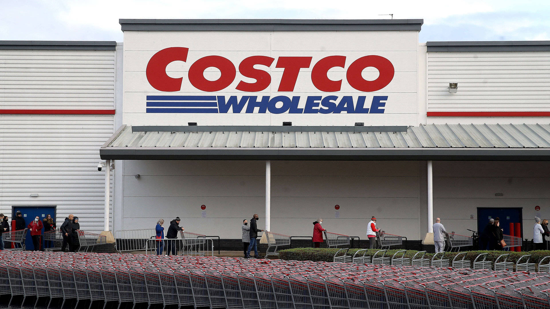 Costco, shopping carts, overcast sky, Full HD Desktop Wallpaper