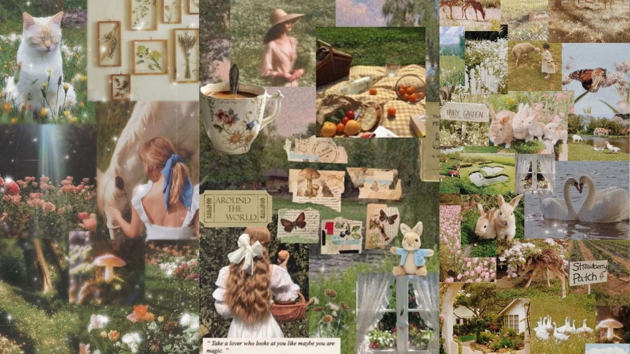 cottagecore, collage, vintage-style pastoral scenes, Full HD Desktop Wallpaper