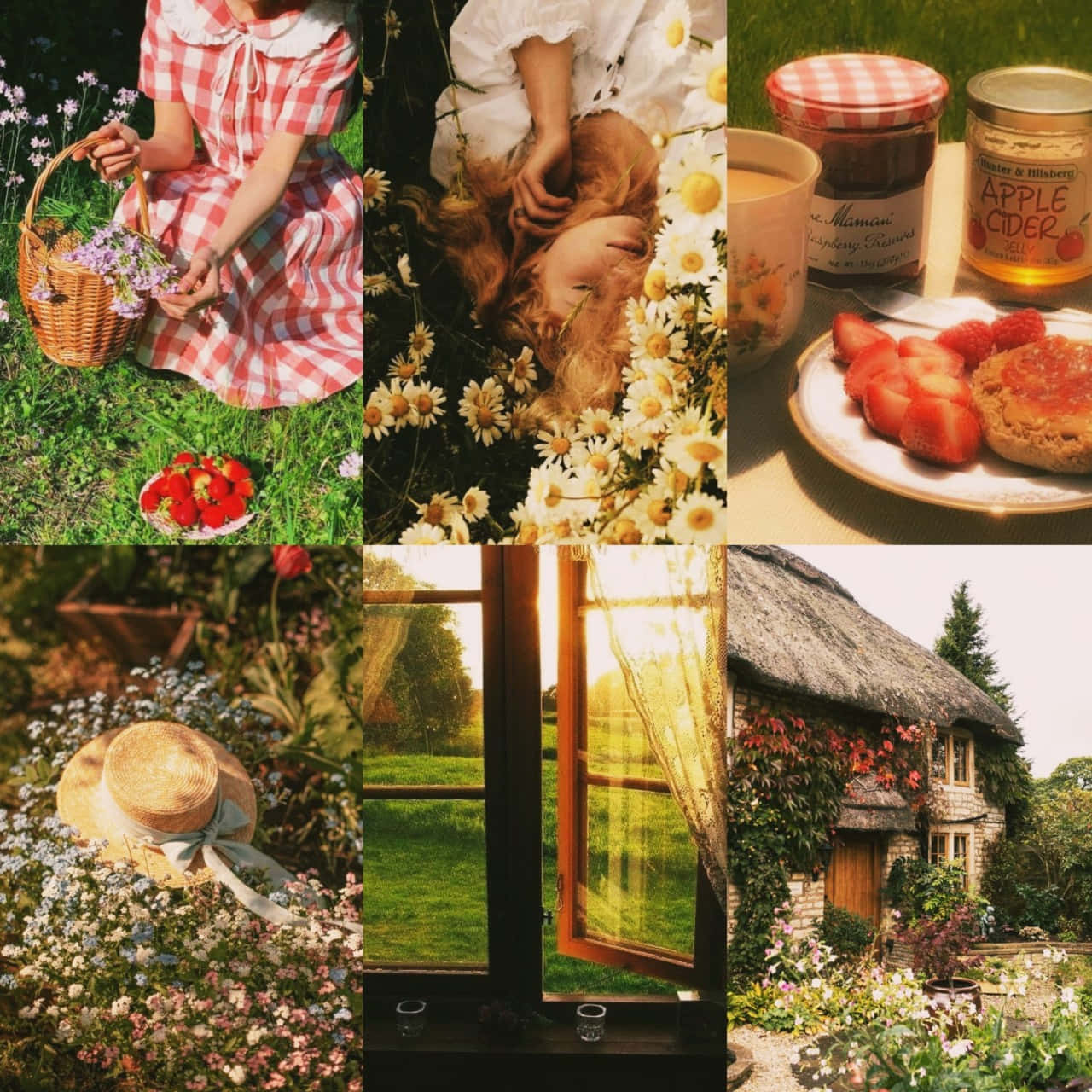 cottage core, red checkered dress, daisies, HD Desktop Wallpaper