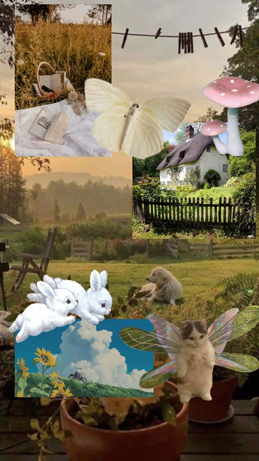 Cottagecore Fantasy Collage, butterflies, fairies, HD Phone Wallpaper
