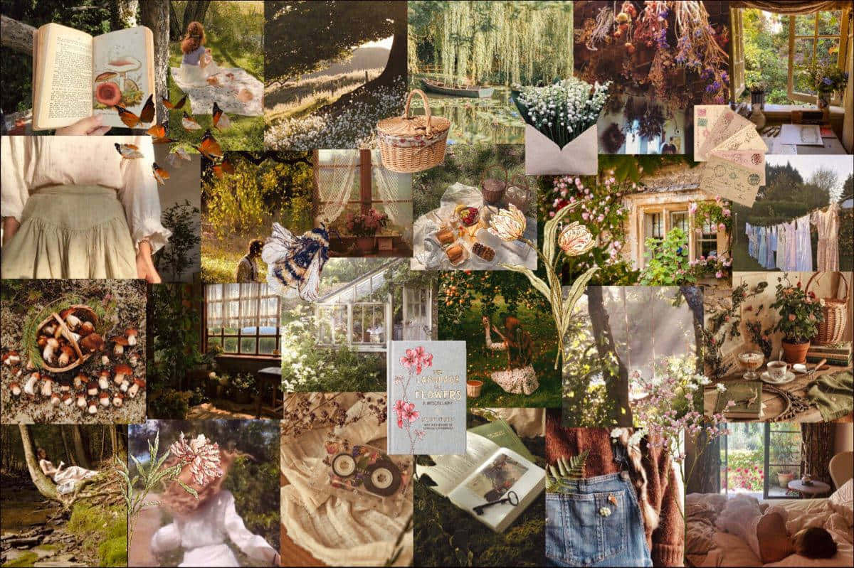 cottage core, collage, vintage-inspired, SD Desktop Wallpaper