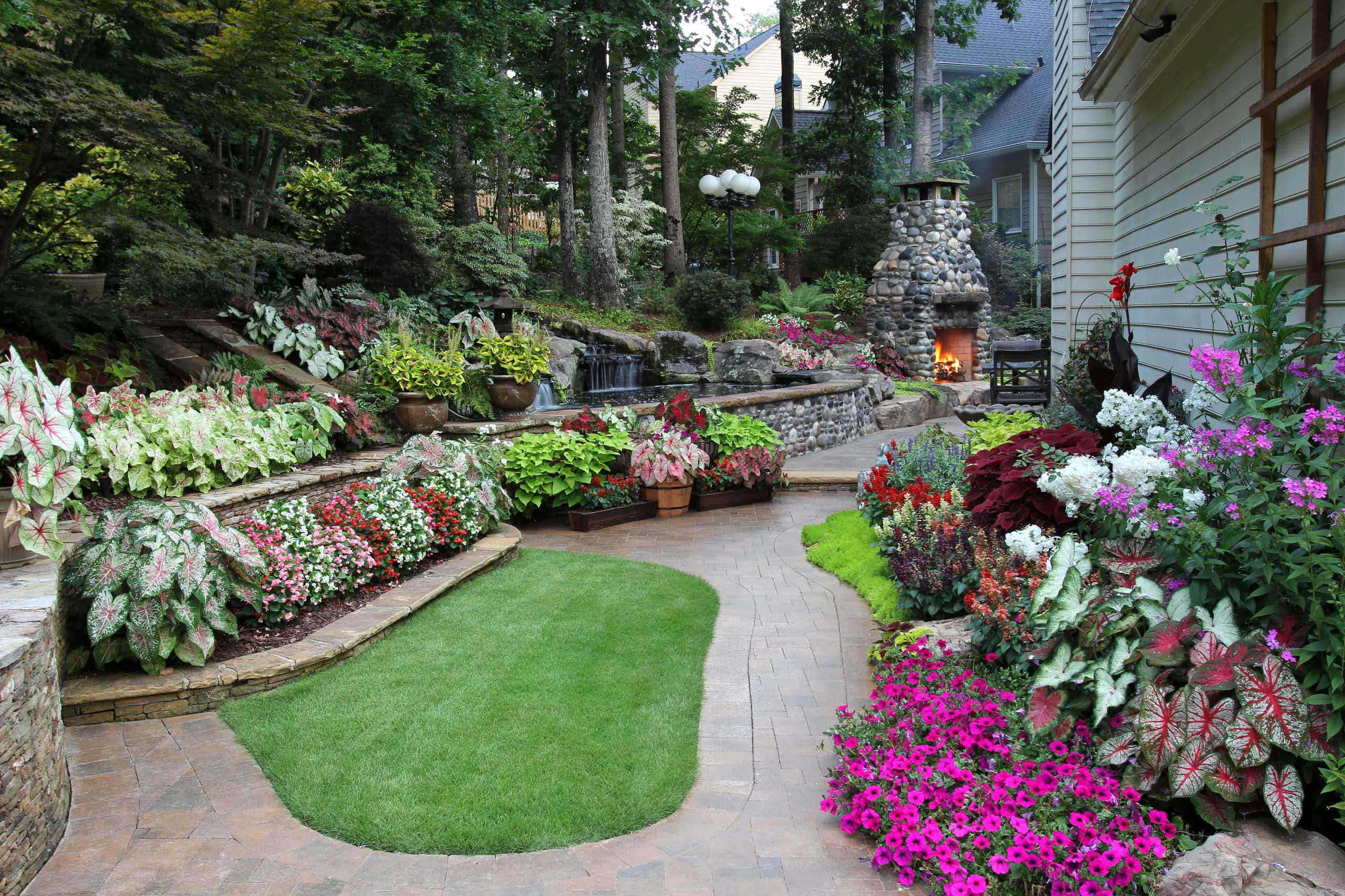 cottage garden, garden path, vibrant flowers, 2K Desktop Wallpaper