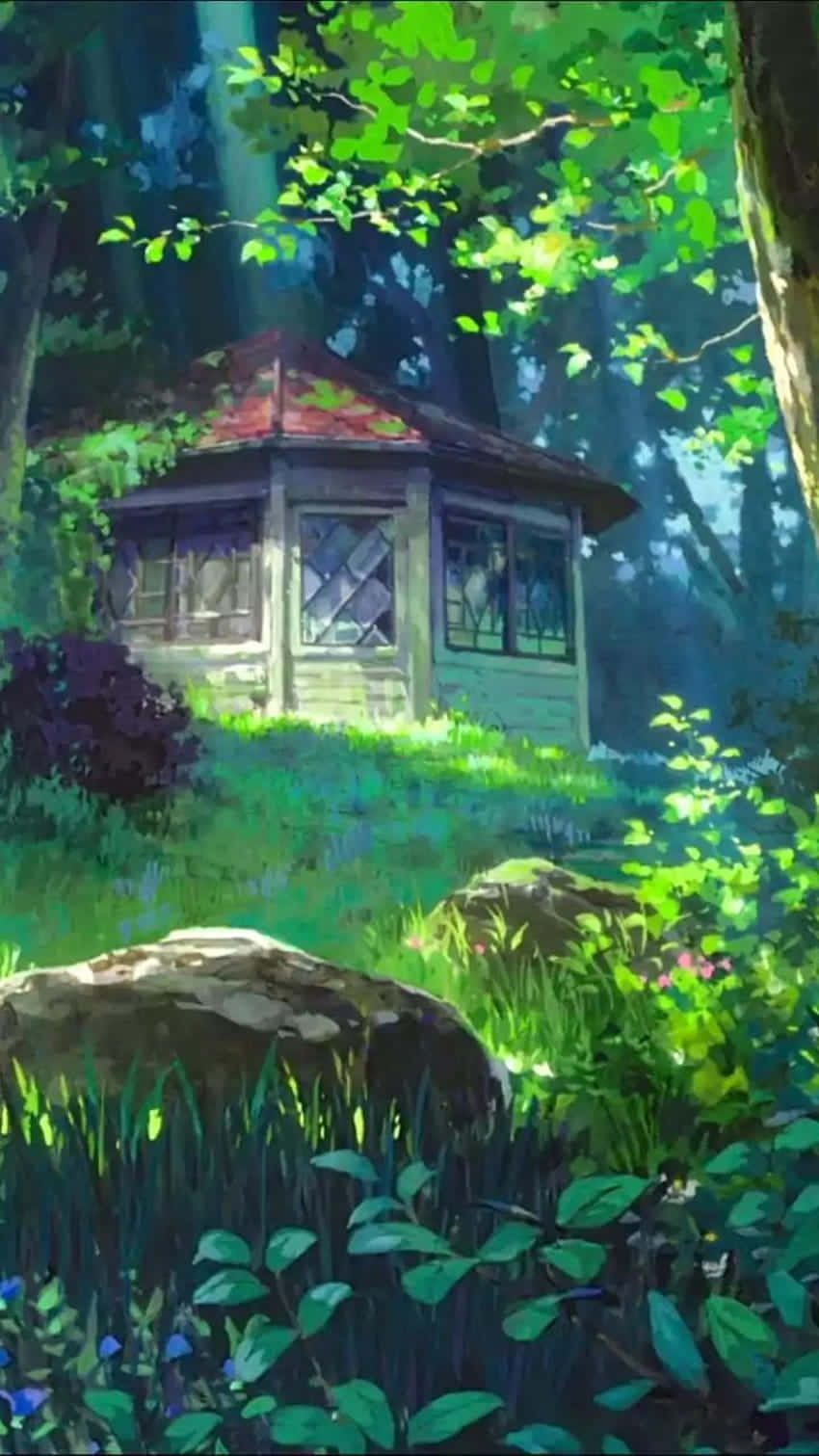 enchanted forest, cottagecore aesthetic, octagonal wooden gazebo, HD Phone Wallpaper