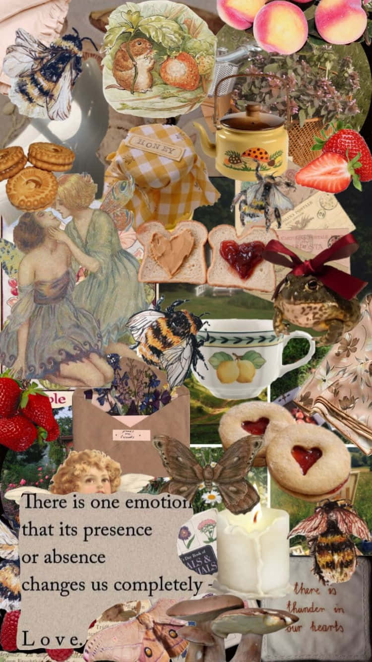 cottagecore aesthetic collage, honey-themed items, bees, HD Phone Wallpaper