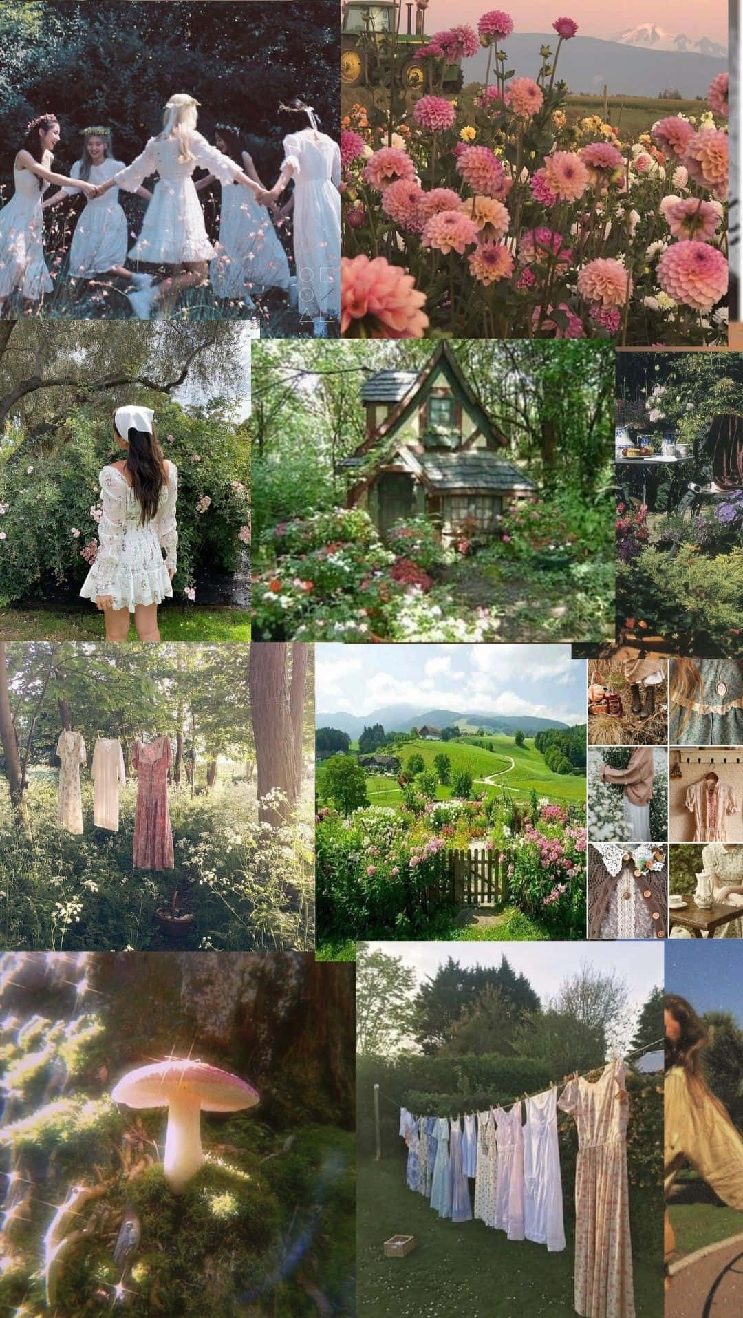Cottagecore Aesthetic Collage, vintage dresses, gardens, HD Phone Wallpaper