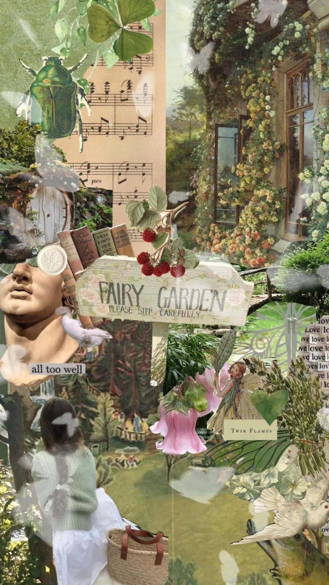 Cottagecore Collage Aesthetic, fairy garden, flowers, Full HD Phone Wallpaper