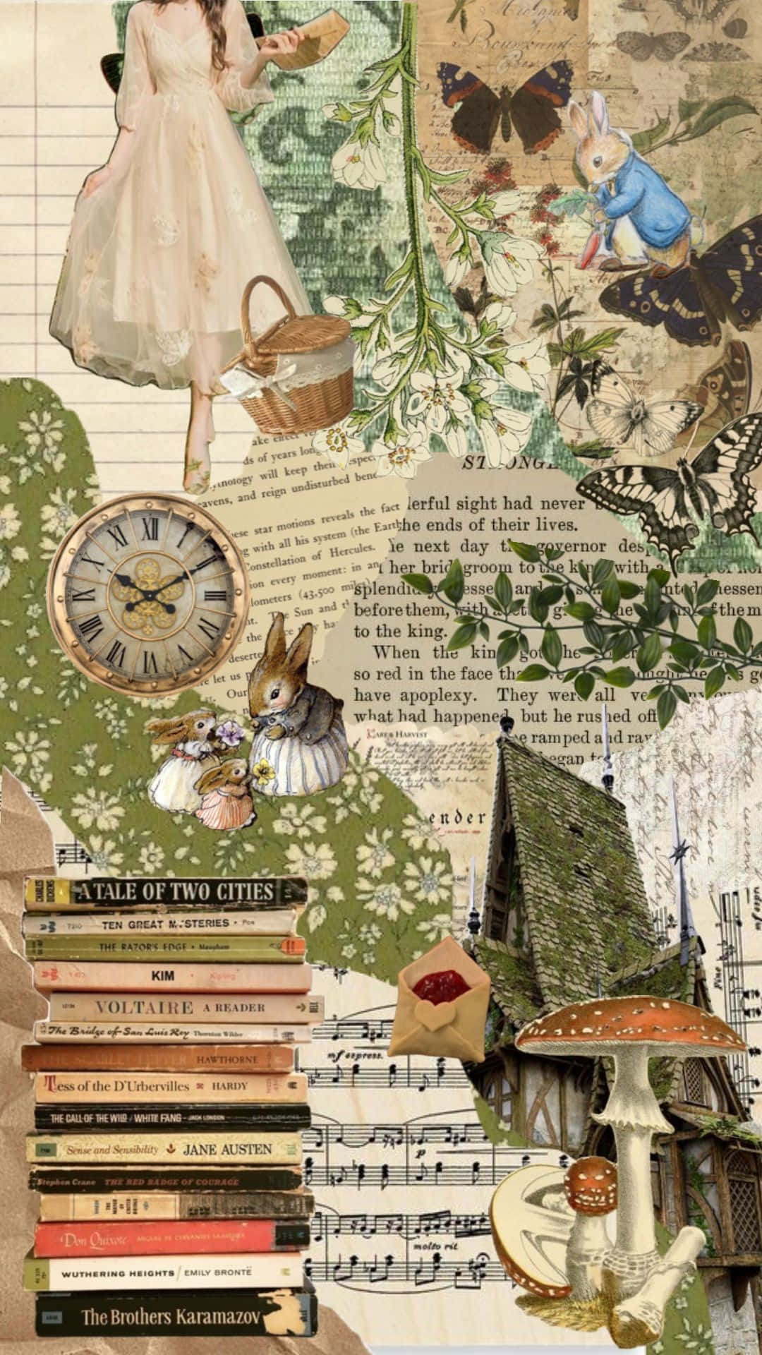Cottagecore Collage Aesthetic, books, butterflies, Full HD Phone Wallpaper