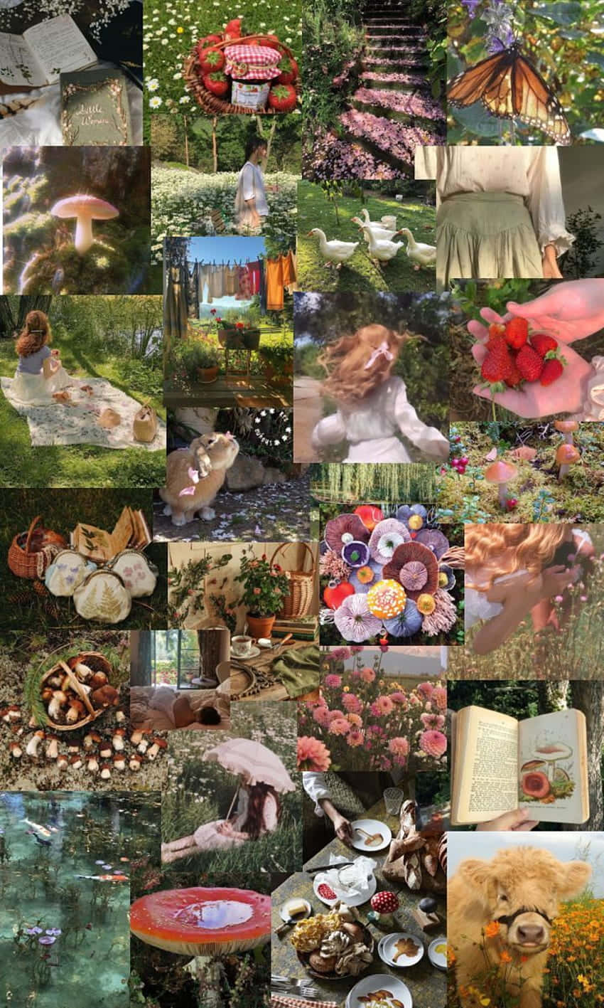 Cottage Core Collage, mushrooms, picnic, HD Phone Wallpaper
