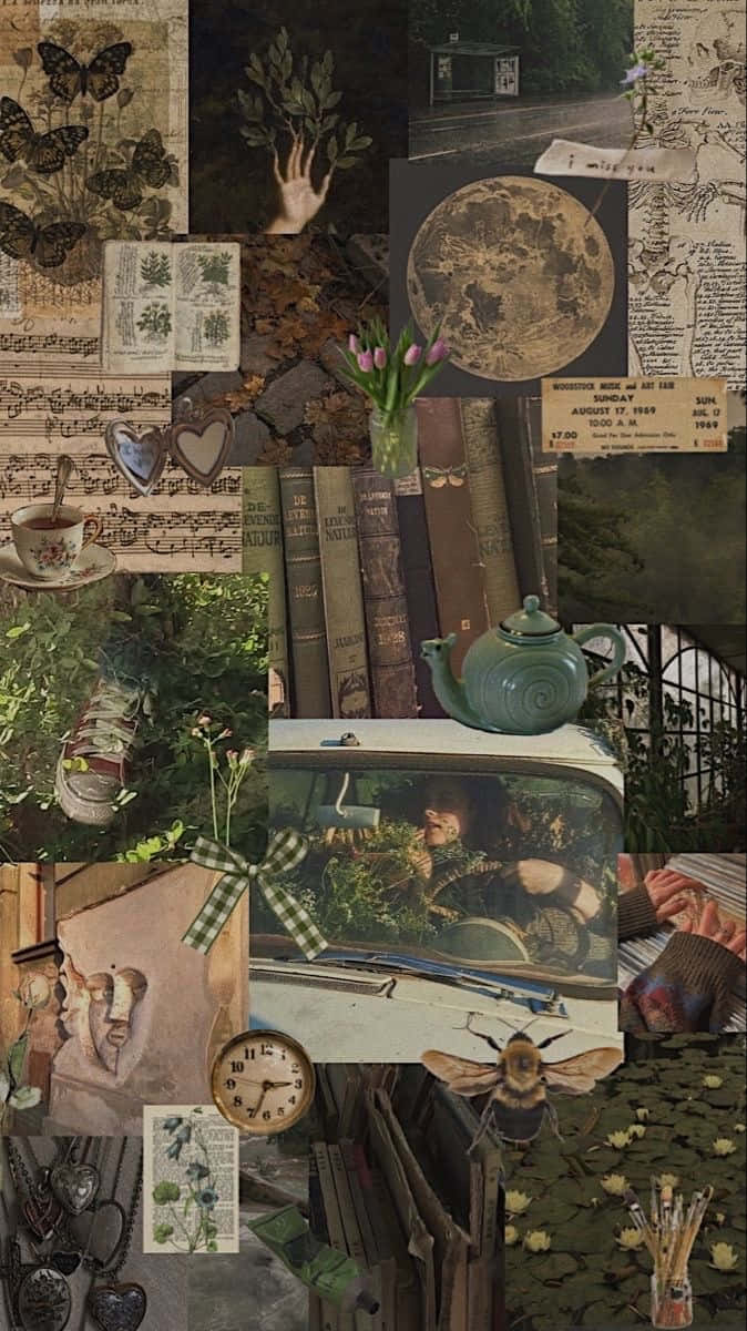 dark cottagecore aesthetic, cottagecore aesthetic, vintage collage, SD Phone Wallpaper