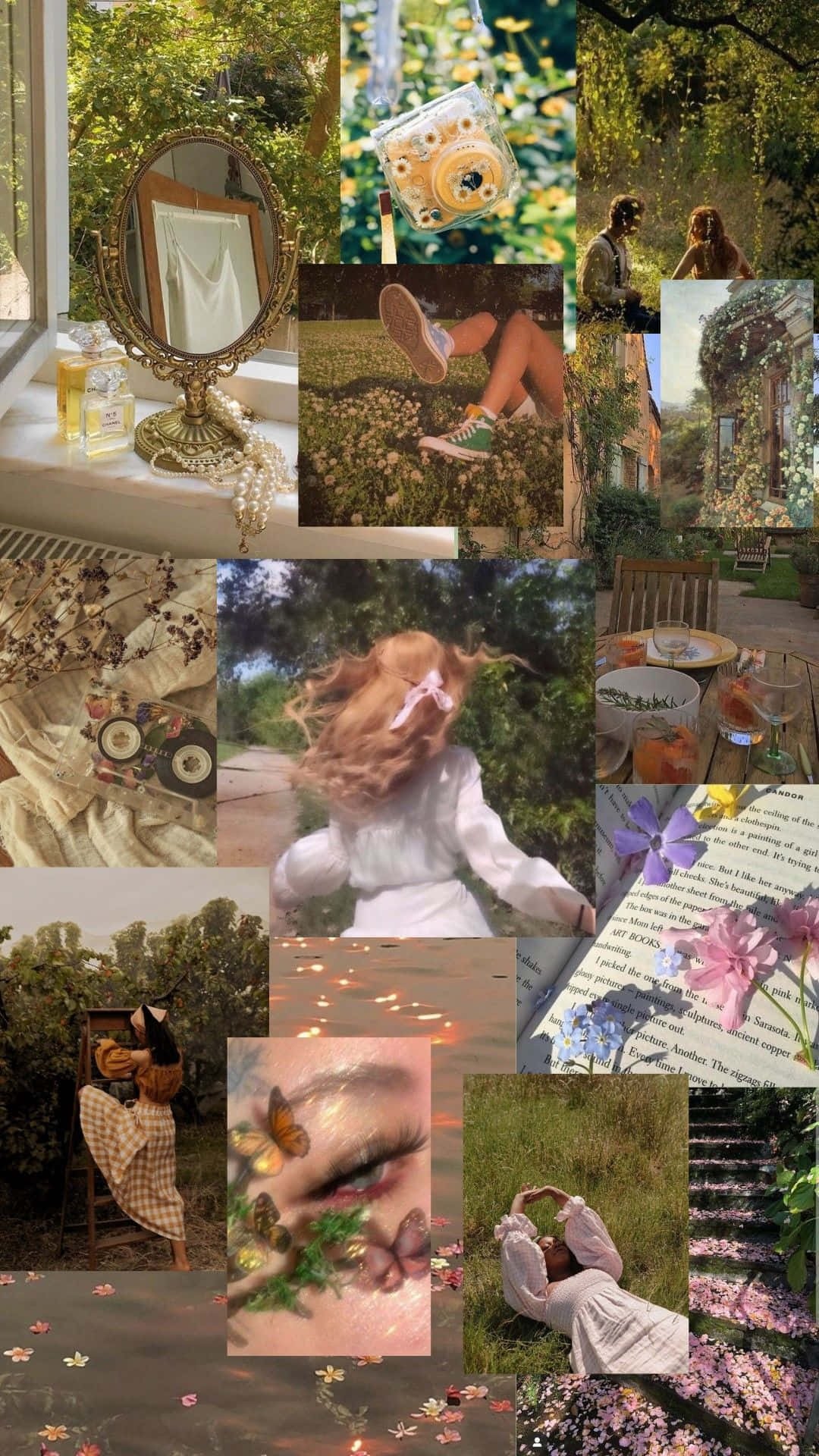cottagecore aesthetic collage, nature moments, vintage mirrors, Full HD Phone Wallpaper