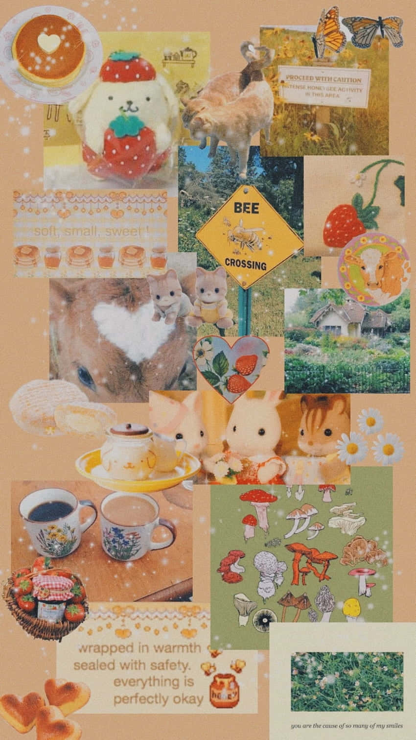 cottagecore aesthetic collage, pastel-toned, cute plush toys, HD Phone Wallpaper