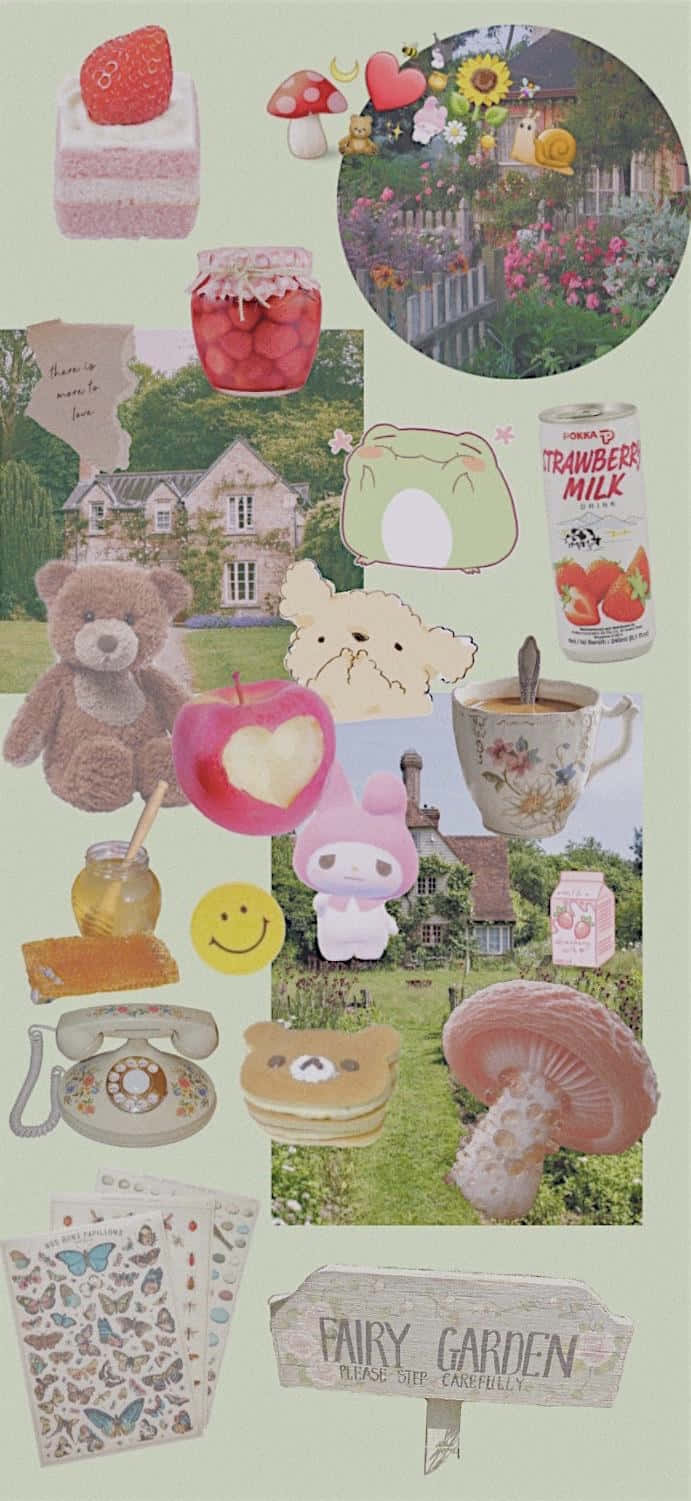 cottagecore aesthetic collage, pastel-toned fairy garden items, mushrooms, HD Phone Wallpaper