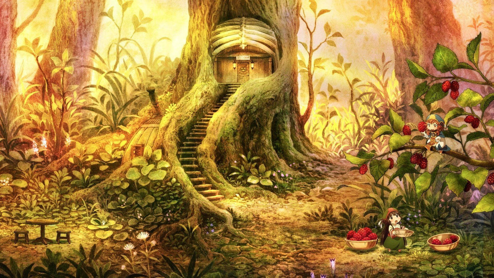 cottagecore, treehouse, giant tree, Full HD Desktop Wallpaper