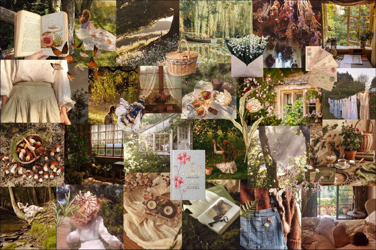 Romantic Countryside Collage, Cottagecore, vintage-inspired scenes, SD Desktop Wallpaper