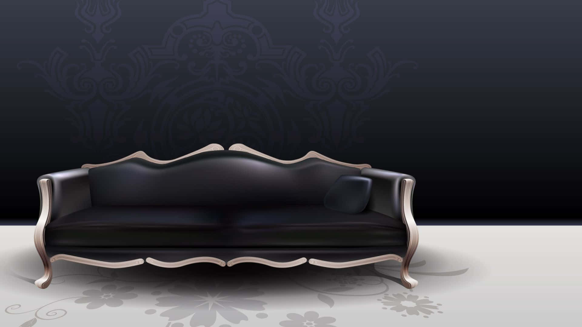 pitch black couch, black leather sofa, ornate silver legs, Full HD Desktop Wallpaper