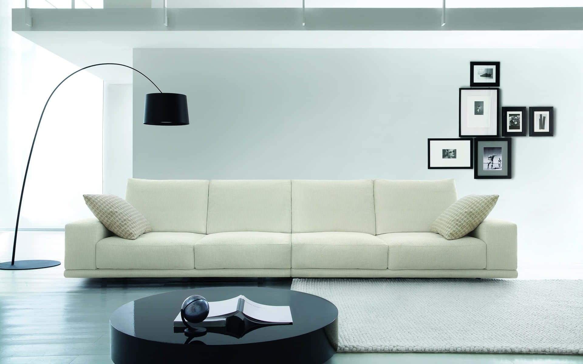 long white couch, minimalistic design, cream sofa, Full HD Desktop Wallpaper