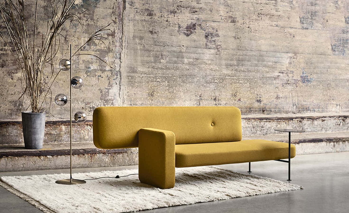 mustard yellow, modern sofa, textured rug, HD Desktop Wallpaper