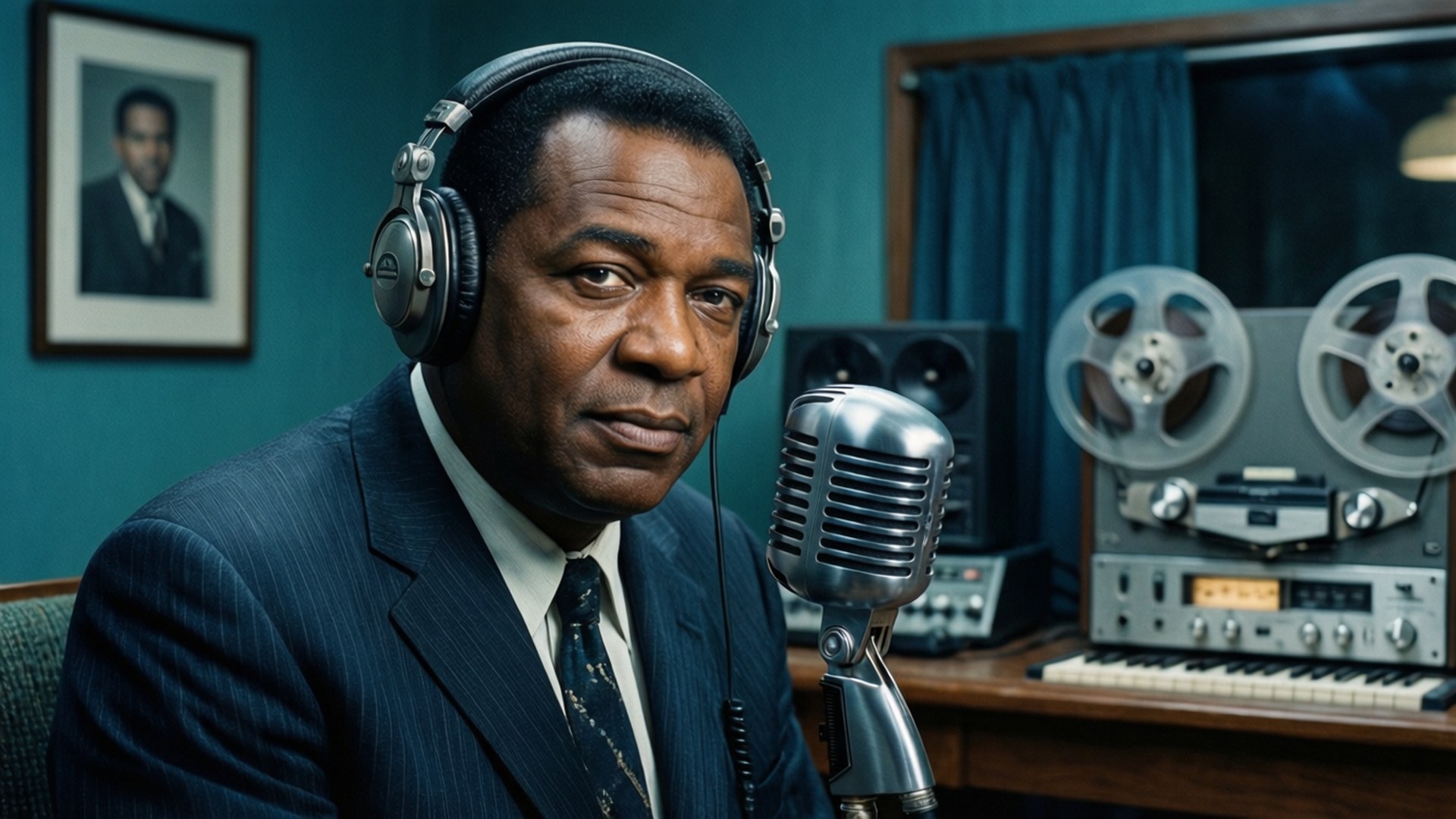 Count Basie, studio session, classic recording studio setting, Full HD Desktop Wallpaper
