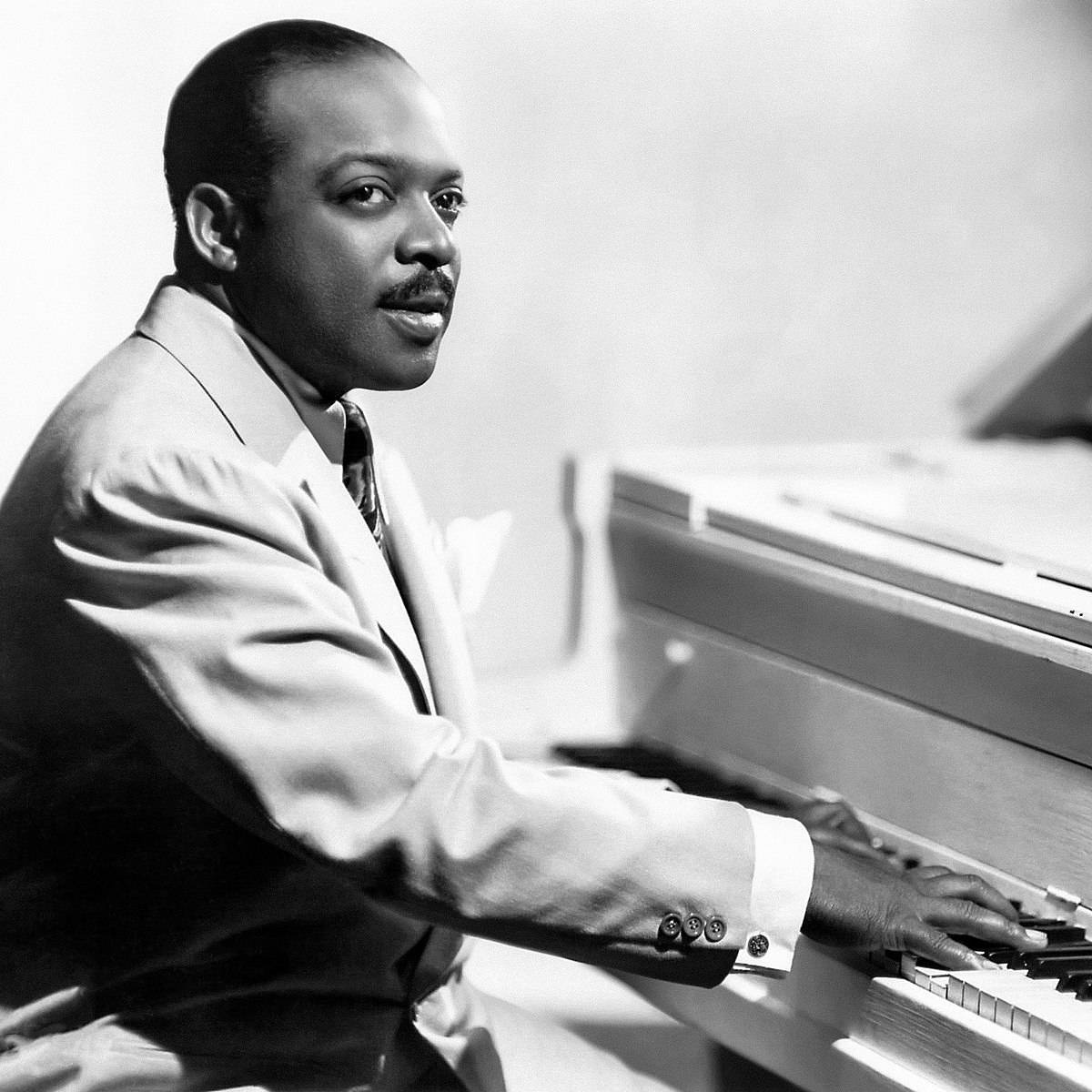 Count Basie, grand piano, black and white portrait, SD Desktop Wallpaper