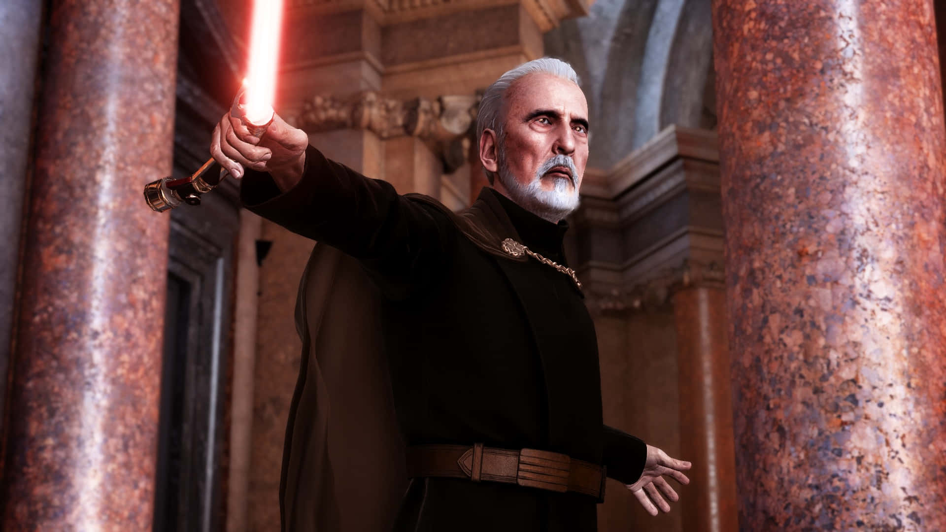 Count Dooku, red lightsaber, grand hall, Full HD Desktop Wallpaper