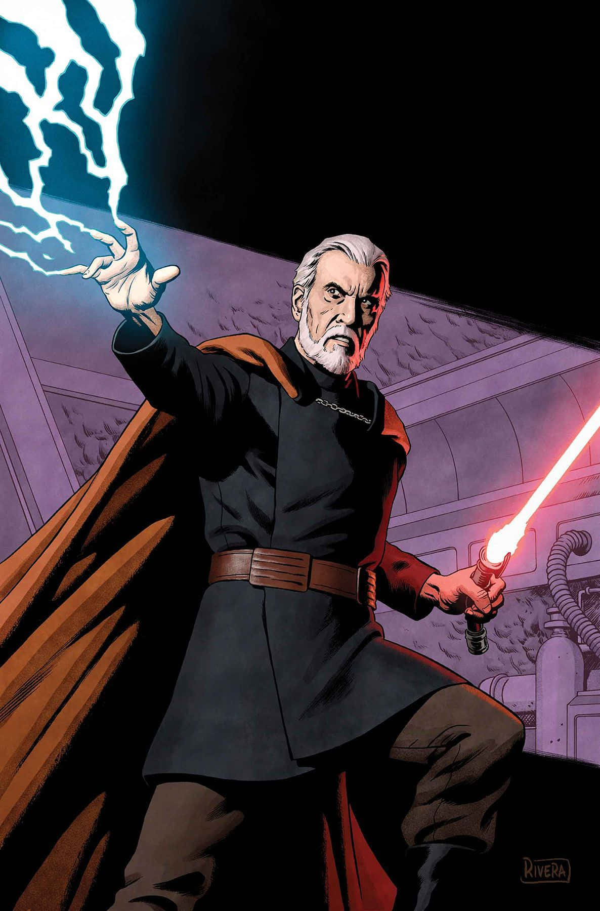 Count Dooku, red lightsaber, blue lightning, HD Phone Wallpaper
