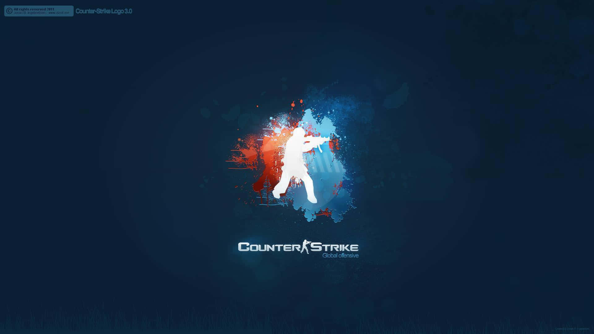 Counter Strike, white silhouette of a shooter, red and blue paint splatters, Full HD Desktop Wallpaper