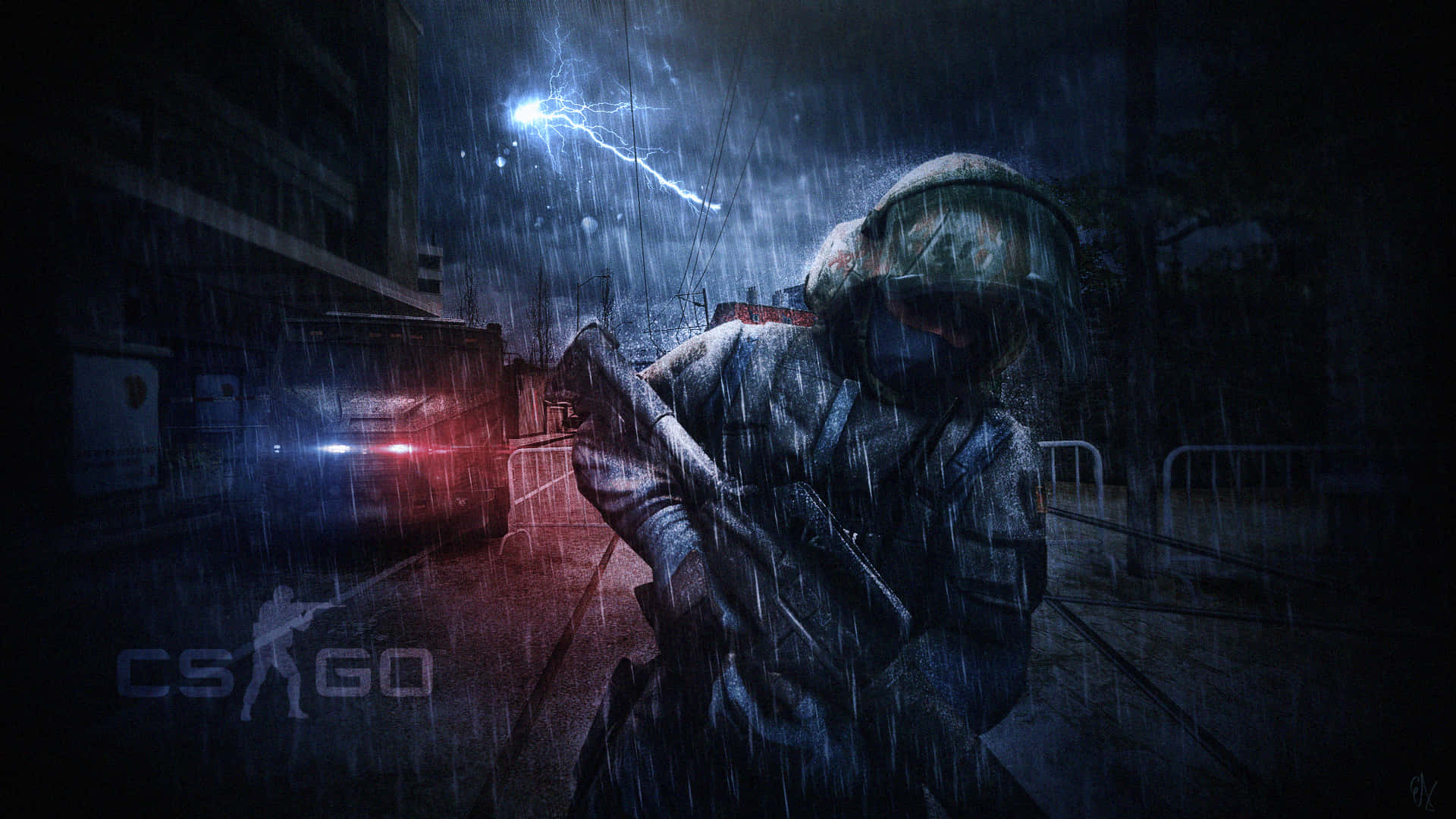 Counter Strike Global Offensive, rain-soaked gear, rifle, Full HD Desktop Wallpaper