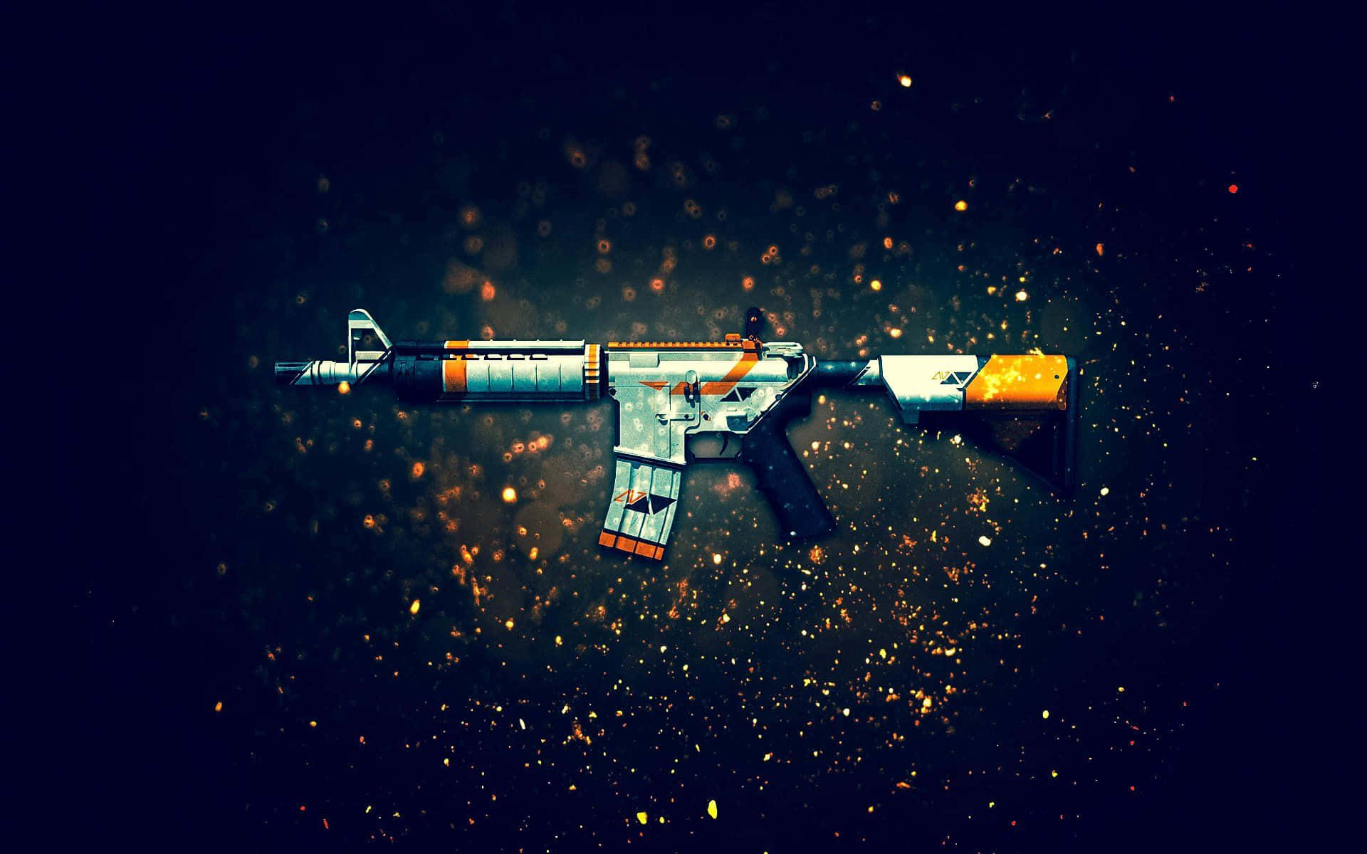 Counter Strike Global Offensive Desktop, futuristic assault rifle, glowing orange accents, Full HD Desktop Wallpaper