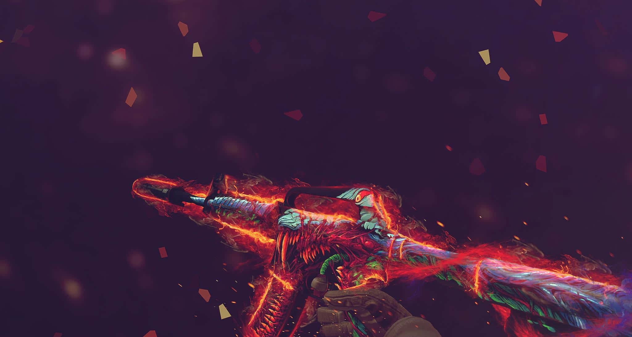 Counter Strike Global Offensive, fiery glowing sword, electric blue accents, Full HD Desktop Wallpaper