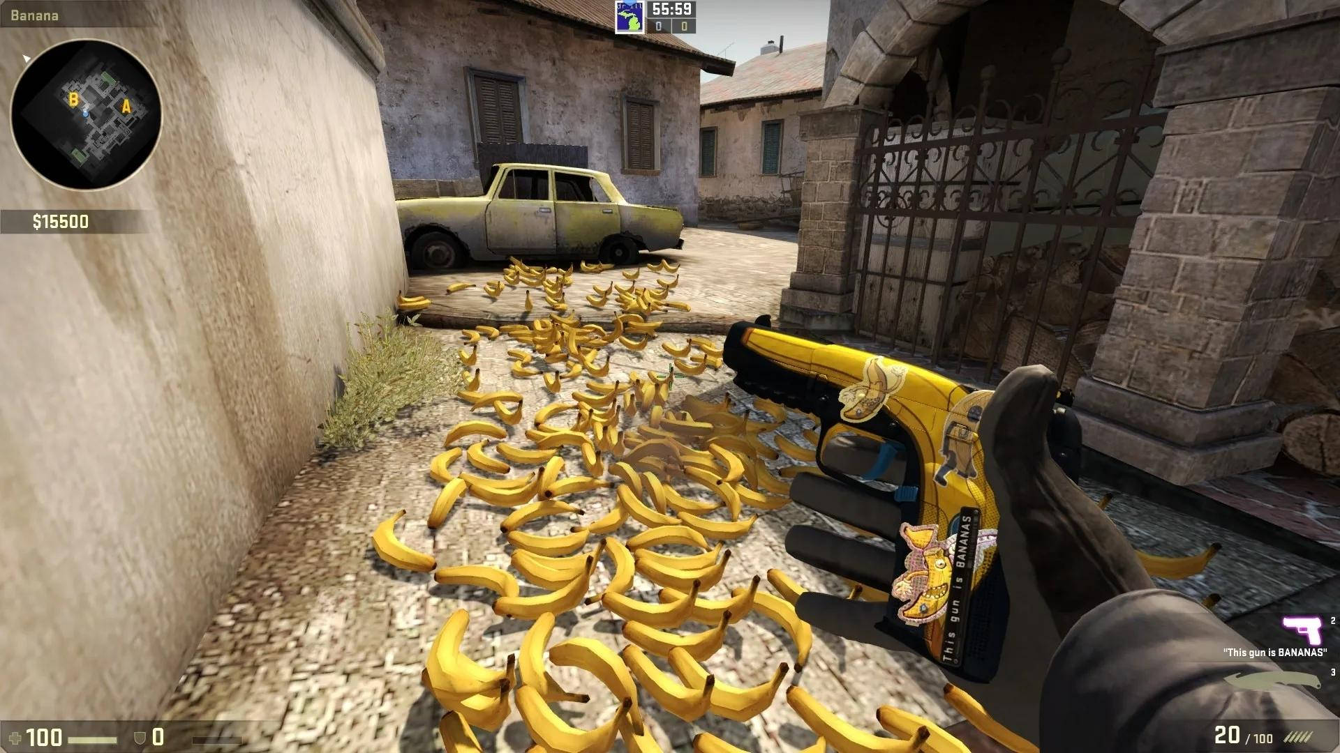 Counter Strike Global Offensive, banana-themed pistol, street, Full HD Desktop Wallpaper