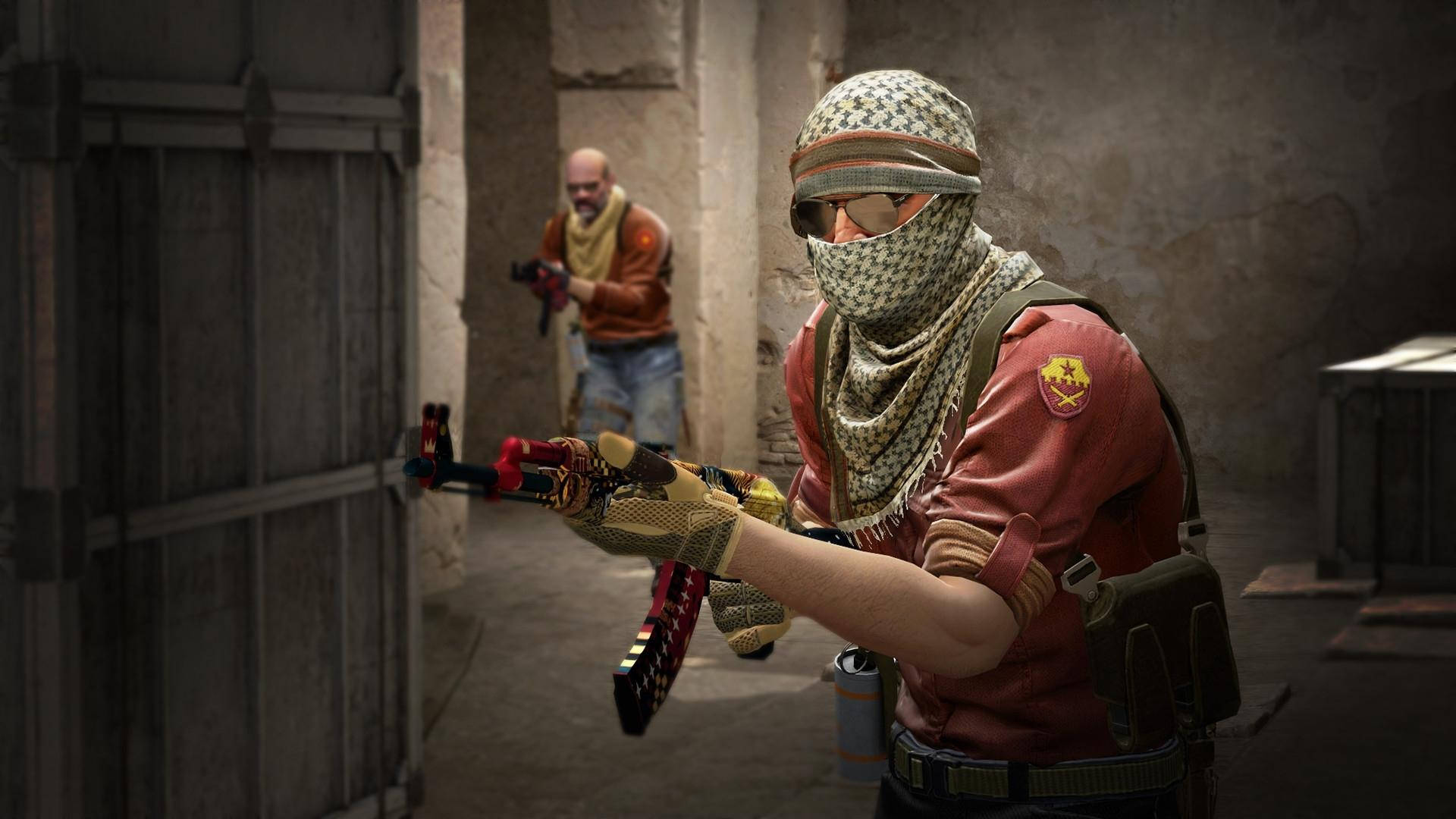 Counter Strike Global Offensive, red uniform, decorated rifle, Full HD Desktop Wallpaper